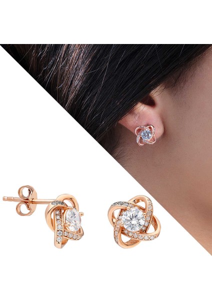 Zirkon Tektaşlı Samanyolu Tasarım Rose 925 Ayar Gümüş Küpe