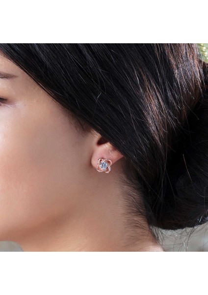 Zirkon Tektaşlı Samanyolu Tasarım Rose 925 Ayar Gümüş Küpe fiyatları