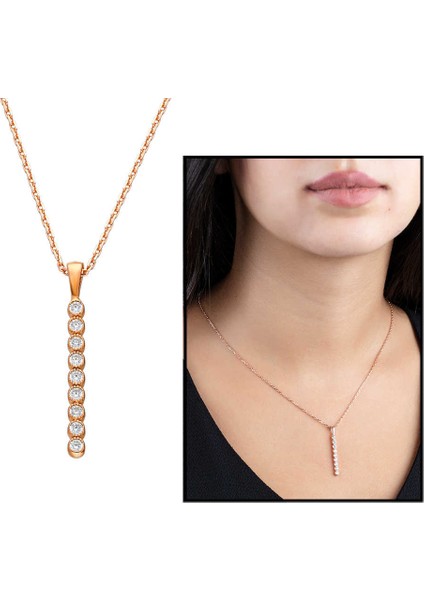 Sıralı Zirkon Taşlı Sarı 925 Ayar Gümüş Kadın Kolye