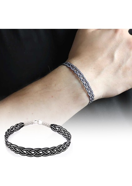 El İşçiliği Siyah-Beyaz 1000 Ayar Gümüş Kazaz Bileklik