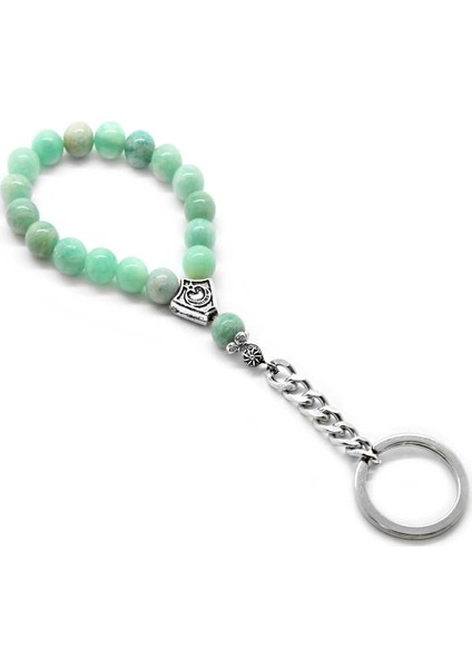 Amazonit Doğaltaş-Krom Çelik Kombinli Tesbih Anahtarlık