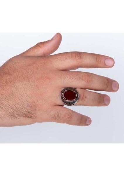 Sencer Model Bordo Akik Taşlı Gümüş Erkek Yüzük modelleri
