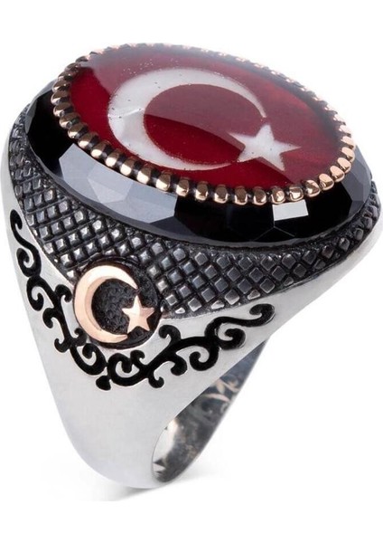 Millet Model Ayyıldız Mineli Gümüş Erkek Yüzük