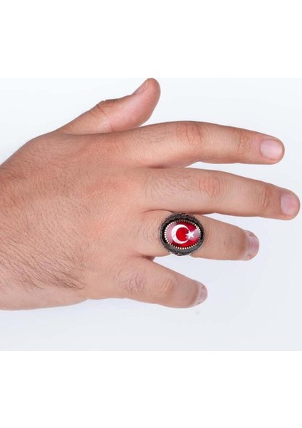 Millet Model Ayyıldız Mineli Gümüş Erkek Yüzük modelleri