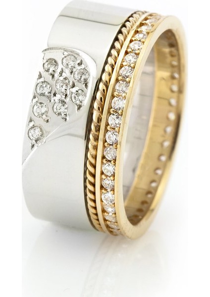 Kalbimin Sahibi ve Örgü Tasarım Zirkon Taşlı 925 Ayar Gümüş Kadın Alyans