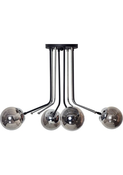 Optik 4 Lü Krom Siyah Metal Gövde Füme Camlı Tasarım Lüx Avize