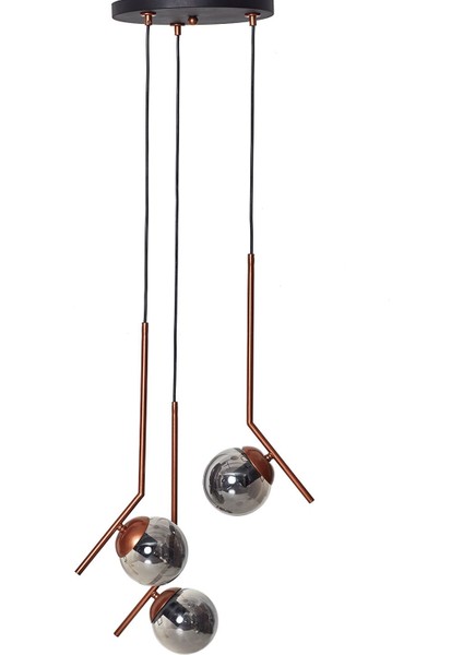 Elit 3 Lü Bakır Siyah Metal Gövde Füme Camlı Tasarım Lüx Avize fiyatları