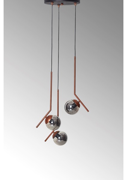 Elit 3 Lü Bakır Siyah Metal Gövde Füme Camlı Tasarım Lüx Avize modelleri