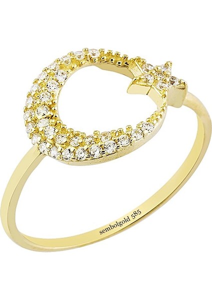 Ayyıldız Altın Yüzük 14K Gold Taşlı
