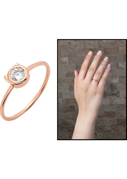Kurdela Tasarım Rose 925 Ayar Gümüş Kadın Tektaş Yüzük