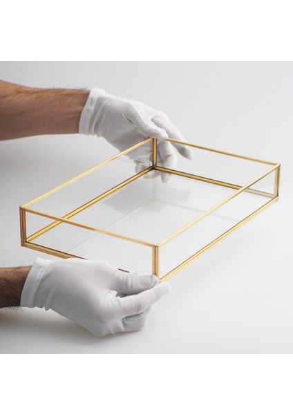 Nişan Tepsisi Sunum Kahve Söz Dekoratif Gold Pirinç Brass 30X20X6CM