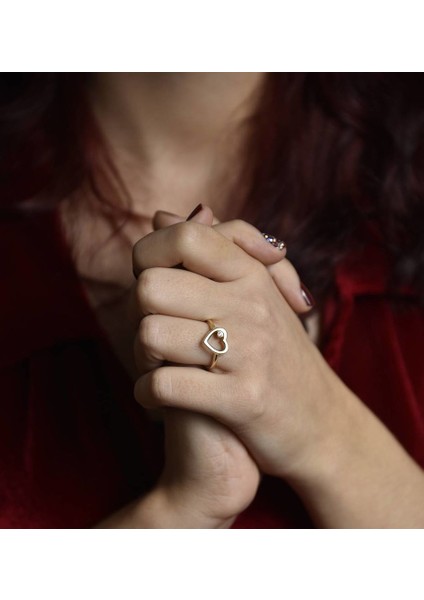 Kalp'Li Altın Yüzük Tektaş İle 14K Gold