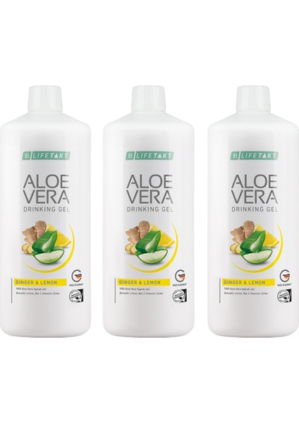 Aloe Vera Jel Içecek Zencefil ve Limon 1000 ml 3'lü Set