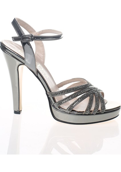 Platin Ayna Çapraz Taş Kadın Abiye Ayakkabı CNR920775 fırsatları