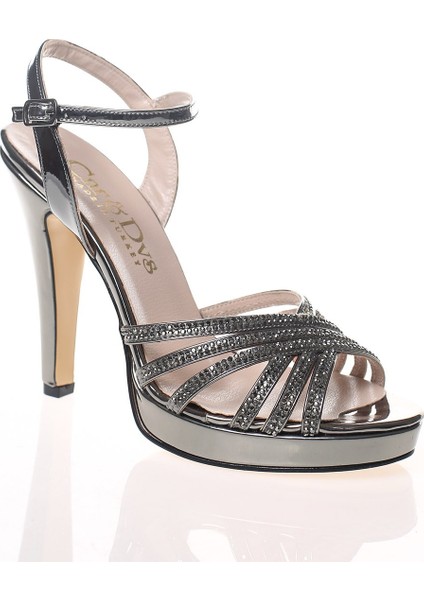 Platin Ayna Çapraz Taş Kadın Abiye Ayakkabı CNR920775