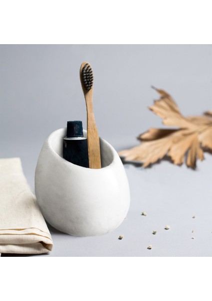 Eliptik Beton Diş Fırçalık Kırık Beyaz