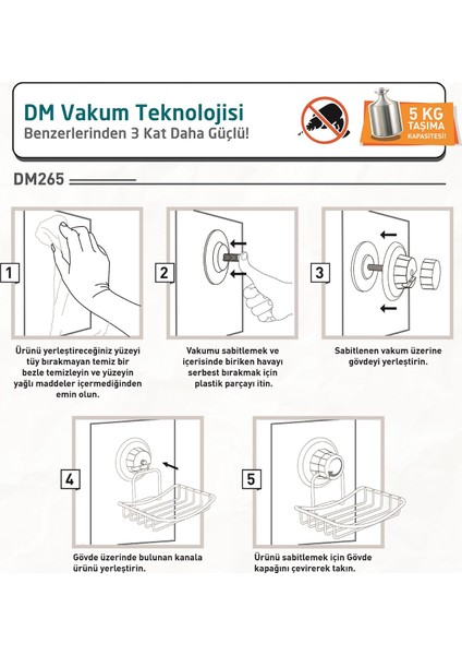 Teknotel Delme Vida Matkap Yok! Vakumlu Sabunluk Mat Siyah DM265
