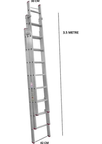 beykon Alüminyum 3 x 3.5 M Toplam 10.5 M Endüstriyel Sürgülü Ptt Merdiven