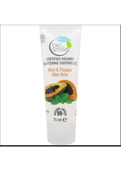 Organik Sertifikalı Beyzlatıcı Diş Macunu Papaya-Nane-Aloe Vera 75 ml