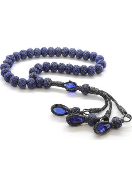 El Işçiliği Küre Kesim Büyük Boy Mavi-Gri 1000 Ayar Gümüş Kazaz Tesbih