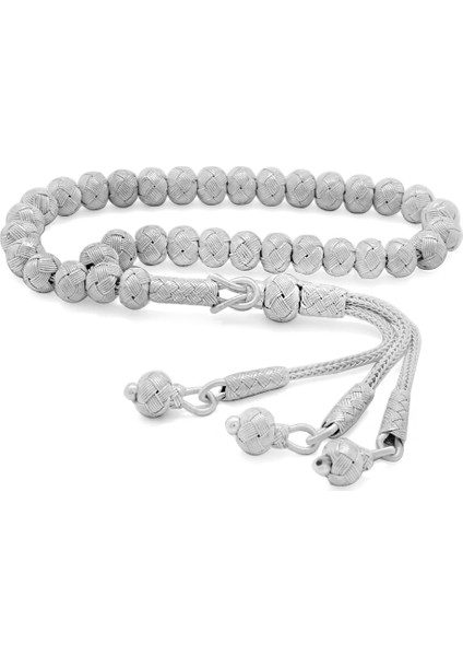 El Işçiliği Küre Kesim Bilek Boy Gümüş Renk 1000 Ayar Gümüş Kazaz Tesbih