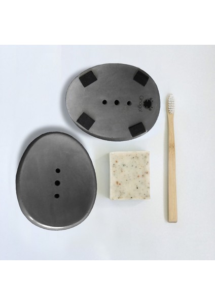 Dekoratif Oval Sabunluk / Renk Pigmentli Beton Koyu Gri