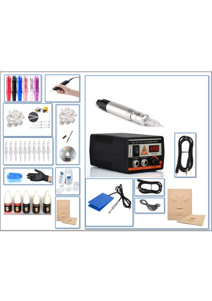 XL-202E Hybrid Kartuşlu Kalıcı Makyaj Makinası Seti Grey- Isviçre Motorlu li