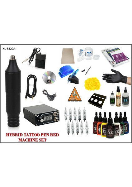 XL-5320A Hybrid Siyah Renk Tattoo Pen Dövme Makinası Seti - Mabuchı Motor