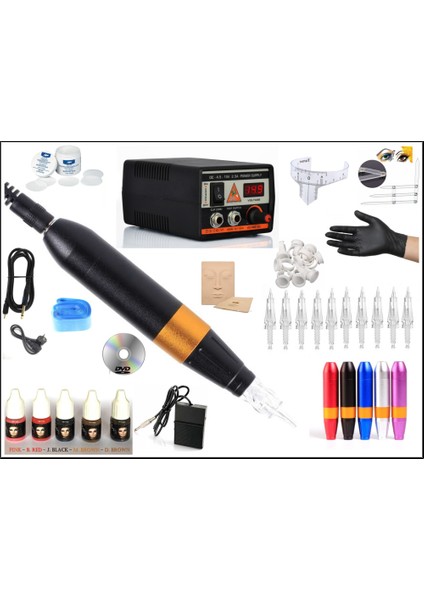 XL-301B Hybrid Kırmızı Kalem Tipi Kalıcı Makyaj Makinası Seti - Swıss Motor