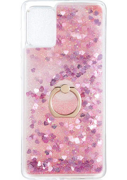 - Samsung Galaxy A71 - Kılıf Yüzüklü Simli Sıvılı Milce Kapak - Pembe - T14393