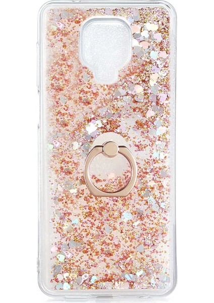 - Xiaomi Redmi Note 9S - Kılıf Yüzüklü Simli Sıvılı Milce Kapak - Gold
