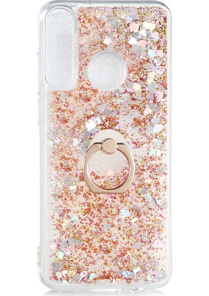 - Huawei Y6P - Kılıf Yüzüklü Simli Sıvılı Milce Kapak - Gold - T14310