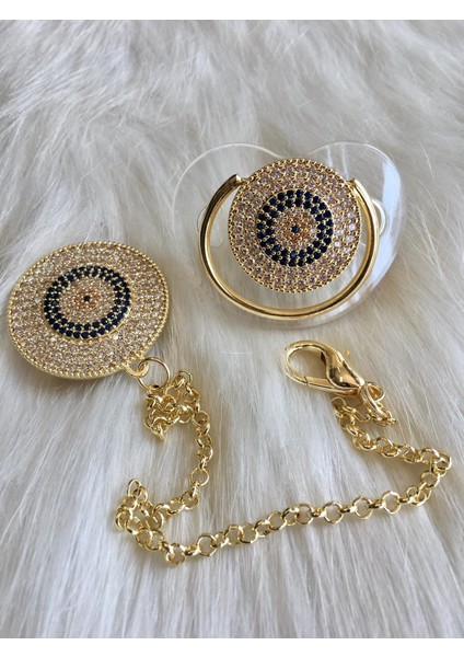 Nazar Boncuklu Zirkon Taşlı Emzik ve Zincir Takımı