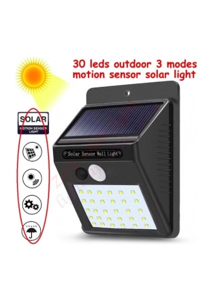 Solar LED Bahçe Duvar Lambası Sensörlü 30 LED