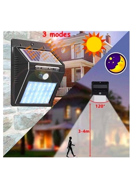 Solar LED Bahçe Duvar Lambası Sensörlü 30 LED modelleri