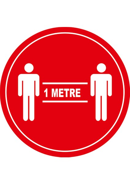 Lütfen Sağlığınız İçin Sosyal Mesafeyi Koruyalım 1 m Mesafe İzi Sticker 25 x 25 cm 3'lü SYL05
