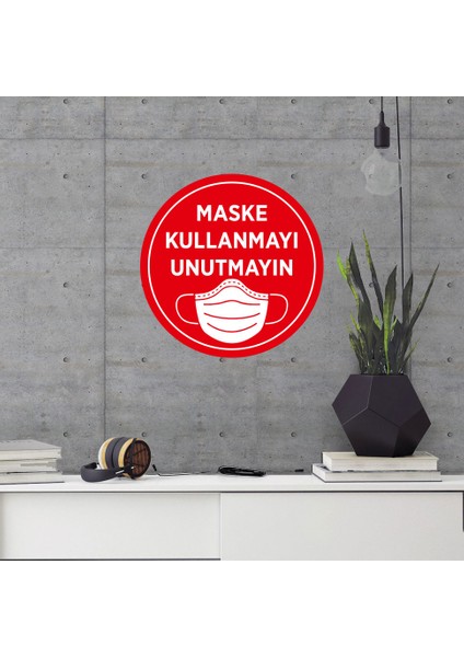 Maske Kullanmayı Unutmayın Sticker Afiş Duvar İçin 25 x 25 cm 3'lü SYL13