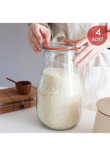 2700 ml Cam Kavanoz Lale Serisi Seti 4 Adet