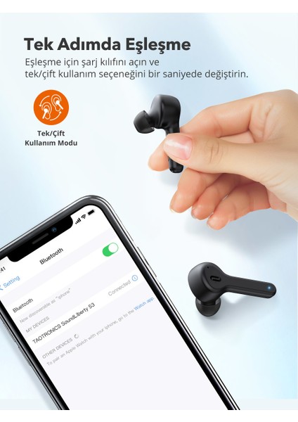 SoundLiberty 53 PRO USB-C Şarj Kılıflı Dört Mikrofonlu IPX8 Ter/Su Dayanıklı Tek/Çift Kullanım Bluetooth Kulaklık 30 Saat Müzik - Siyah