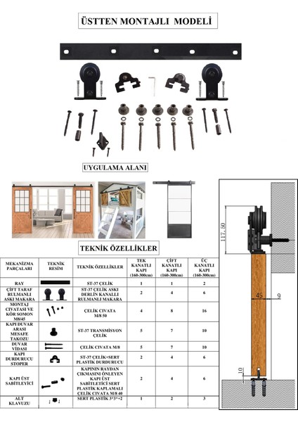 Ahır Kapısı Üstten Montajlı Modeli Sürgü Mekanizması fiyatları