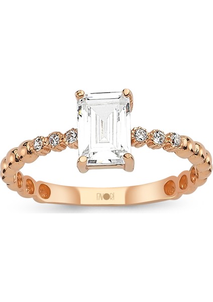 Ayyıldız Kuyumculuk Kadın Baget Taşlı Pembe Altın Yüzük