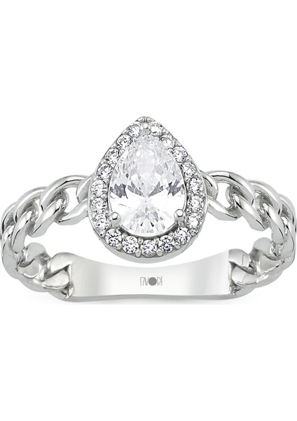 Ayyıldız Kuyumculuk Kadın Damla Taşlı Beyaz Altın Yüzük