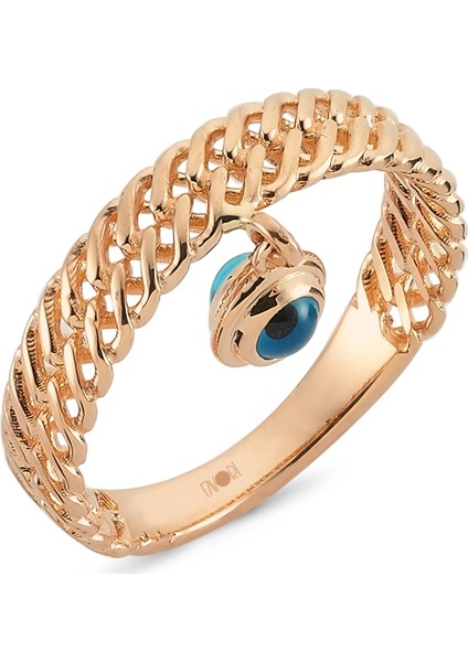 Ayyıldız Kuyumculuk Kadın Nazar Boncuklu Örgü Pembe Altın Yüzük