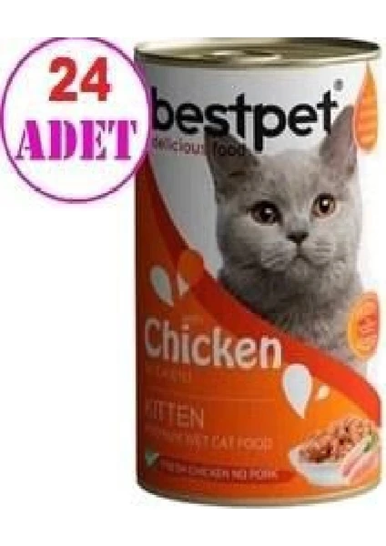 24 Adet Kitten Tavuk Etli Yavru Kedi Konservesi 400 gr