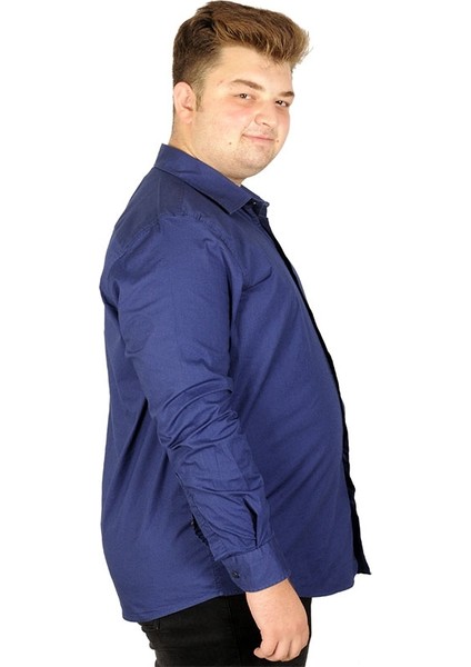 Büyük Beden Erkek Klasik Cepli Gömlek Likralı 20350 Lacivert 4XL modelleri