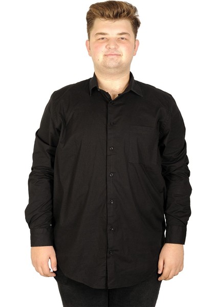 Büyük Beden Erkek Klasik Cepli Gömlek Likralı 20350 Siyah 7XL