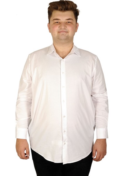 Büyük Beden Erkek Klasik Gömlek Likralı 20351 Beyaz 4XL