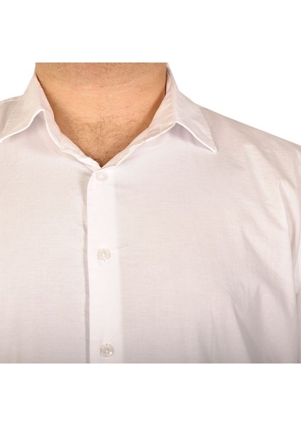 Büyük Beden Erkek Klasik Gömlek Likralı 20351 Beyaz 4XL