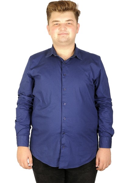 Büyük Beden Erkek Klasik Gömlek Likralı 20351 Lacivert 6XL