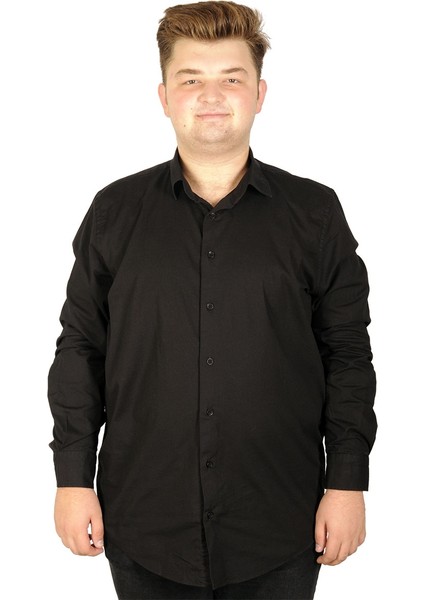 Büyük Beden Erkek Klasik Gömlek Likralı 20351 Siyah 7XL
